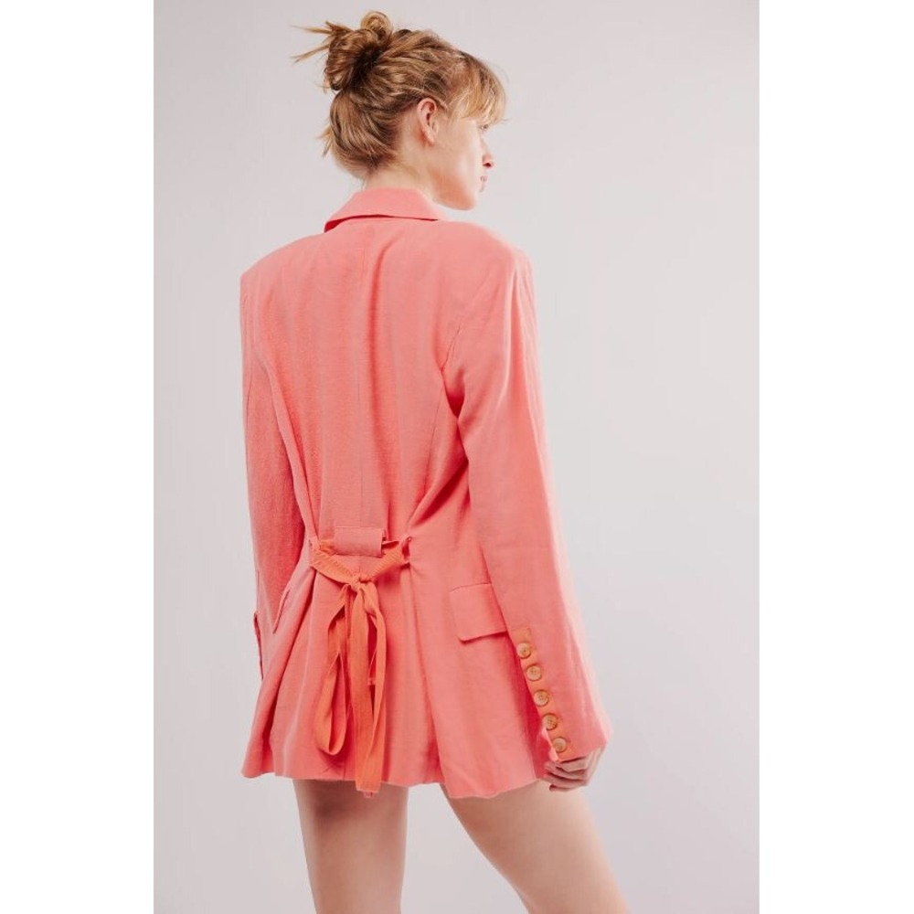 Free People Olivia Jacket Womens M Pink Linen Blend Belted Blazer OB1458699